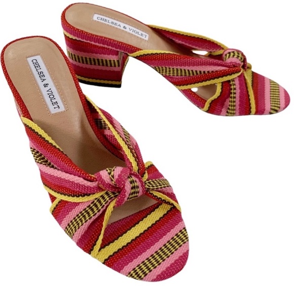 New Chelsea & Violet Gia Knot Stripe Printed Mules - Picture 12 of 16
